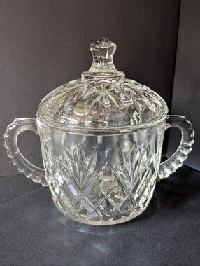 VTG MCM Anchor Hocking Sugar Bowl & Lid Prescut EAPC Star Of David 5" Height